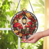 Hibiscus Sunset Stained Glass Suncatcher, Round Ocean Beach Window Hanging with Tropical Flowers, Colorful Coastal Home Decor Gift