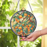 Autumn Lantern Stained Glass Suncatcher, Round Mushroom and Fall Leaves Window Hanging, Woodland Nature Rustic Home Decor Gift