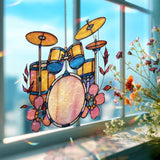Yellow Drum Set Acrylic Suncatcher, Music Instrument Window Hanging, Floral Band Art, Colorful Musician Gift Acrylic Home Decor
