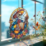 Mariachi Skeleton Acrylic Suncatcher, Day of the Dead Musician Window Hanging, Colorful Mexican Art Acrylic Home Decor Gift