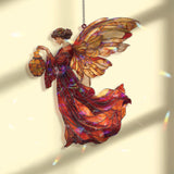 Autumn Angel Acrylic Suncatcher, Red and Gold Winged Woman Window Hanging, Harvest Fairy Art, Spiritual Acrylic Home Decor Gift