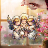 Three Angels Acrylic Suncatcher, Praying Cherubs Window Hanging, Guardian Angel Baby Art, Celestial Acrylic Home Decor Gift