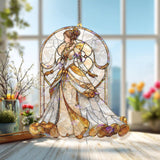 Elegant Lady Acrylic Suncatcher, Victorian Woman Window Hanging, Gold White Dress Art Nouveau Acrylic Home Decor Gift