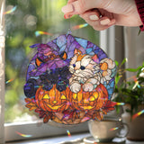 Halloween Cats Acrylic Suncatcher, Pumpkin and Witch Hat Window Hanging, Cute Fall Kitty Jack O Lantern Holiday Home Decor Gift