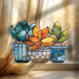 Succulent Acrylic Suncatcher, Colorful Plant Window Hanging with Potted Cactus Design, Modern Boho Garden Nature Home Decor Gift