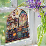 Kitchen Acrylic Suncatcher, Cozy Stove and Window Hanging with Plants, Teapot and Table, Cottage Home Decor Gift