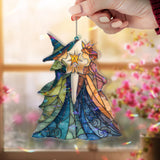 Witch and Princess Acrylic Suncatcher, Fantasy Stained Glass Style Round Window Panel, Magical Fairy Tale Hanging Home Decor Gift