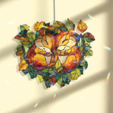 Chipmunks in Nest Acrylic Suncatcher, Cute Woodland Animal Stained Glass Style Hanging Panel, Cozy Autumn Nature Home DÃ©cor