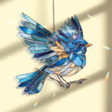 Blue Bird Acrylic Suncatcher, Flying Songbird Window Decor, Stained Glass Style Nature Art Gift for Bird Lover Home Decoration