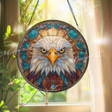 Eagle Stained Glass Suncatcher, Round Bald Eagle Window Panel, American Symbol Glass Art Home Decor Gift