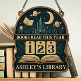 Celestial Books Read Tracker Sign, Moon and Planet Wooden Library Decor, Personalized Reading Counter, Fantasy Book Lover Gift