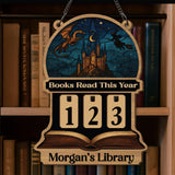Books Read This Year Tracker - Dragon and Wizard Reading Sign, Fantasy Castle Wooden Library Counter, Magical Book Lover Gift Decor