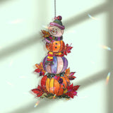 Pumpkin Snowman Acrylic Suncatcher, Stained Glass Style Autumn Pumpkins with Snowman Window Hanging