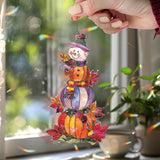 Pumpkin Snowman Acrylic Suncatcher, Stained Glass Style Autumn Pumpkins with Snowman Window Hanging