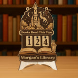 Books Read This Year Tracker - Dragon Castle Wooden Reading Sign, Book Lover Gift, Enchanted Medieval Decor, Fantasy Library Counter
