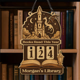 Books Read This Year Tracker - Dragon Castle Wooden Reading Sign, Book Lover Gift, Enchanted Medieval Decor, Fantasy Library Counter