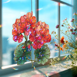 Geranium Flowers Acrylic Suncatcher, Stained Glass Style Red and Orange Floral Window Hanging, Botanical Garden Nature Home Decor Gift
