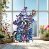 Wizard Raccoon Acrylic Suncatcher, Stained Glass Style Magical Animal Window Hanging, Cute Halloween Fantasy Home Decor Gift