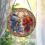 Angel vs Demon Stained Glass Suncatcher, Round Battle Window Panel, Fantasy Gothic Spiritual Decor, Guardian Angel Home Gift