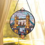 London Bridge Stained Glass Suncatcher, Round City Landmark Window Panel, Tower Bridge Glass Art Travel Decor Gift