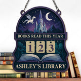 Books Read This Year Tracker - Crystal Castle Dragon Reading Sign, Fantasy Wooden Library Counter, Personalized Book Lover Gift