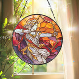 Archangel Stained Glass Suncatcher, Round Warrior Angel with Bow, Heavenly Power and Strength, Spiritual Home Decor, Inspirational Gift