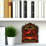Books Read This Year Tracker - Fire Dragon Castle Reading Sign, Inferno Fantasy Wooden Library Counter, Dark Magic Decor
