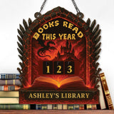 Books Read This Year Tracker - Fire Dragon Castle Reading Sign, Inferno Fantasy Wooden Library Counter, Dark Magic Decor