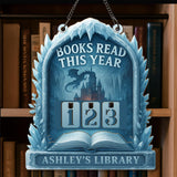Books Read This Year Tracker - Ice Dragon Castle Reading Sign, Frozen Fantasy Wooden Library Counter, Winter Magic Decor