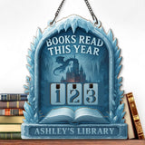 Books Read This Year Tracker - Ice Dragon Castle Reading Sign, Frozen Fantasy Wooden Library Counter, Winter Magic Decor