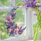 Crescent Moon Magnolia Acrylic Suncatcher, Stained Glass Style Purple Floral Window Hanging, Elegant Flower Home Decor Gift