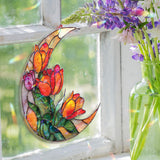 Crescent Moon Tulip Acrylic Suncatcher, Stained Glass Style Floral Window Hanging, Colorful Spring Flower Home Decor Gift