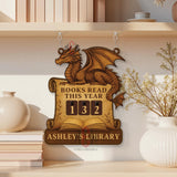 Books Read This Year Tracker - Dragon Scroll Library Sign, Fantasy Wooden Reading Counter, Magical Medieval Decor