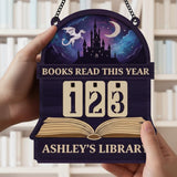 Books Read This Year Tracker - Wooden Castle and Dragon Black, Purple, Fantasy Book Counter, Personalized Gift for Readers, Gift Book Lover