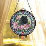 Black Chow Chow Stained Glass Suncatcher, Floral Dog Window Hanging, Pink Peony Pet Ornament, Dog Lover Gift, Elegant Home Decor