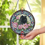 Black Chow Chow Stained Glass Suncatcher, Floral Dog Window Hanging, Pink Peony Pet Ornament, Dog Lover Gift, Elegant Home Decor