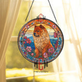 Chow Chow Dog Glass Suncatcher, Stained Glass Style Window Art, Floral Pet Ornament, Bright Sunset Dog Lover Gift, Home Decor