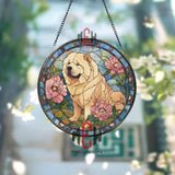 Chow Chow Stained Glass Suncatcher, Floral Dog Window Art, Pink Magnolia Pet Ornament, Elegant Dog Lover Gift, Home Window Decor