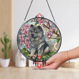 Black Chow Chow Stained Glass Suncatcher, Floral Dog Window Art, Cherry Blossom Pet Ornament, Unique Dog Lover Gift, Home Decor