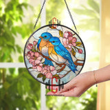 Bluebird Couple Stained Glass Suncatcher, Floral Bird Window Art, Spring Blossom Ornament, Nature Lover Gift, Home Window Decor