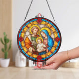 Holy Family Stained Glass Suncatcher, Jesus Mary Joseph Window Art, Religious Ornament, Christian Gift, Sacred Home Window Decor