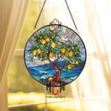 Lemon Tree Stained Glass Suncatcher, Ocean Sunset Window Art, Mediterranean Fruit Ornament, Nature Lover Gift, Bright Home Decor