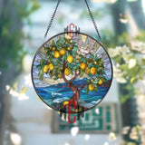 Lemon Tree Stained Glass Suncatcher, Ocean Sunset Window Art, Mediterranean Fruit Ornament, Nature Lover Gift, Bright Home Decor