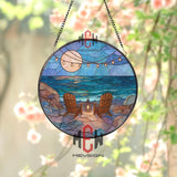 Beach Sunset Stained Glass Suncatcher, Ocean View Window Art, Coastal Relax Ornament, Seaside Gift, Summer Home Window Decor