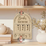 Books Read This Year Tracker - Minimalist Wooden Reading Sign, Personalized Library Counter with Floral Design, Book Lover Gift