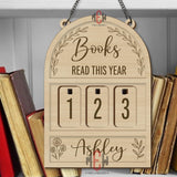 Books Read This Year Tracker - Minimalist Wooden Reading Sign, Personalized Library Counter with Floral Design, Book Lover Gift