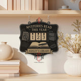 Mysteries Read This Year Tracker - Detective Theme Wooden Library Sign, Mystery Book Counter, Personalized Gift for Book Lovers