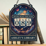 Books Read This Year Tracker - Space Galaxy Reading Sign, Rocket and Planets Wooden Library Decor, Personalized Book Lover Gift, Cosmic Art