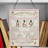 Books Read This Year Tracker - Pastel Floral Bookshelf Sign, Shabby Chic Wooden Library Decor, Personalized Reading Counter, Cozy Book Gift