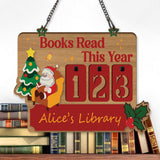Christmas Books Read Tracker Sign, Personalized Wooden Santa Library Sign, Holiday Reading Countdown Decoration Gift for Book Lovers